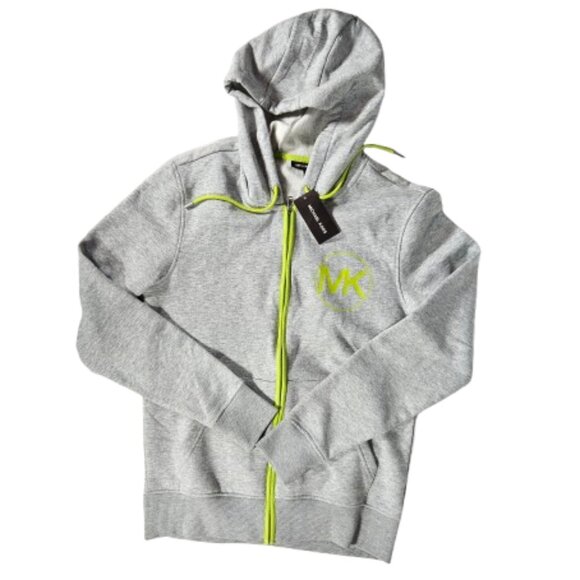 Michael Kors MK Full Zip Fleece Hoodie Jacket Gray Neon Green Women's Size Small - Picture 1 of 7